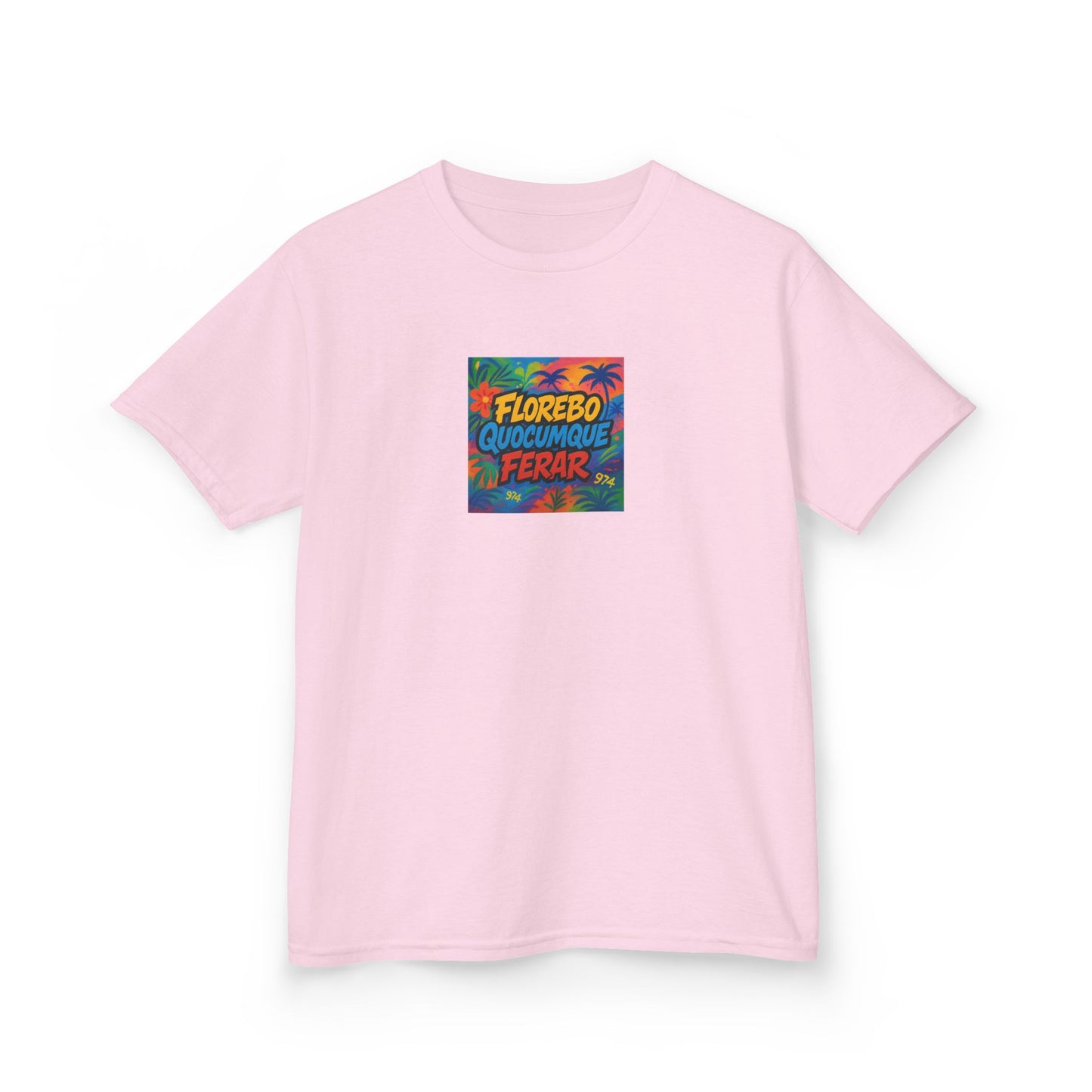 T-shirt "Florebo Quocumque Ferar", Île de La Réunion, Douceur Coton,  Pour les enfants de 5-6 ans( Taille XS), Pour les 7-8 ans( taille S), Pour les 9-10 ans( taille M), Pour les 11-12 ans( taille L), Pour les 13-14 ans( taille XLS)