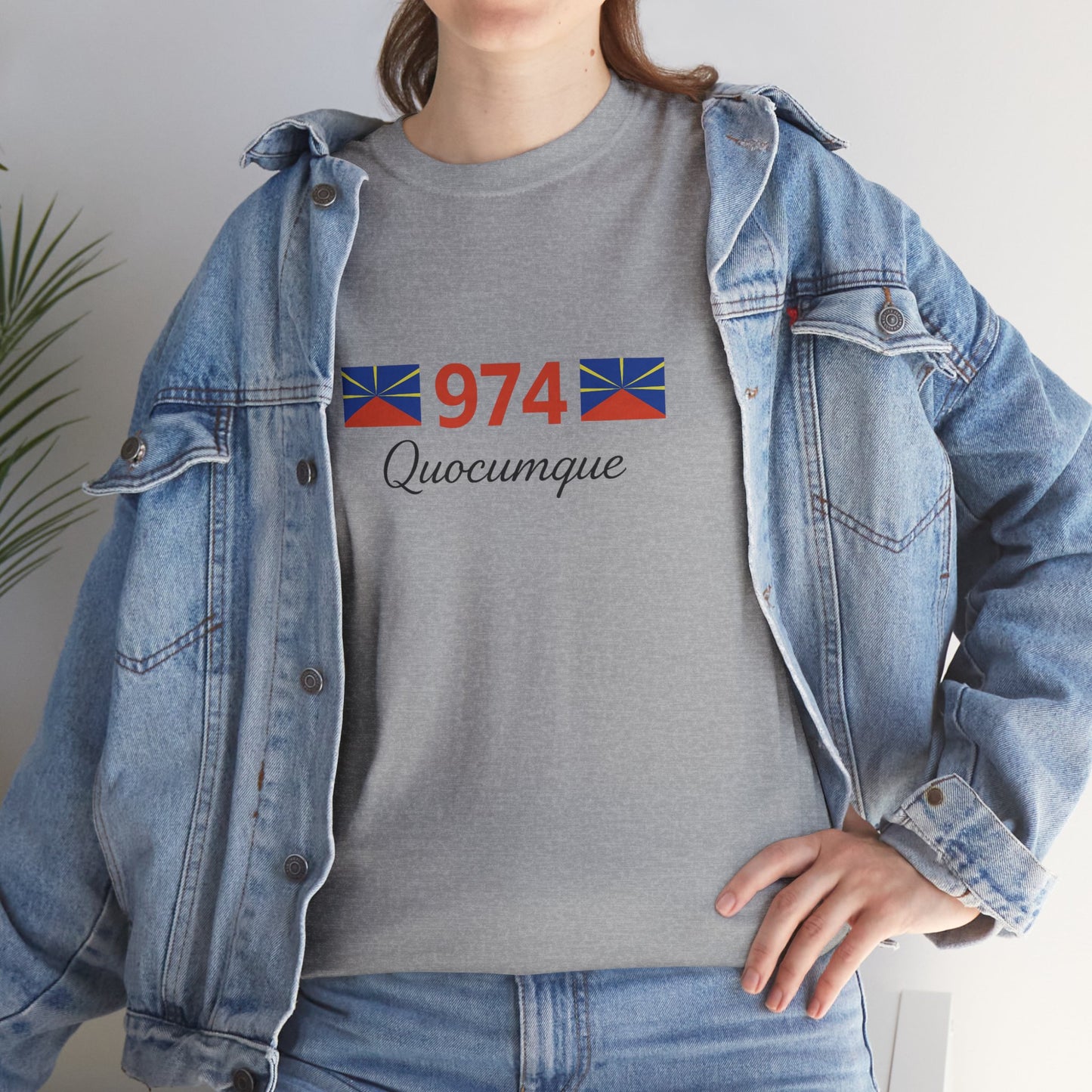 T-shirt "974 Drapeaux", Île de La Réunion, Confort Coton, Sobre, Elégant, Souvenir Unique, Cadeau, Unisexe, Esprit Voyageur