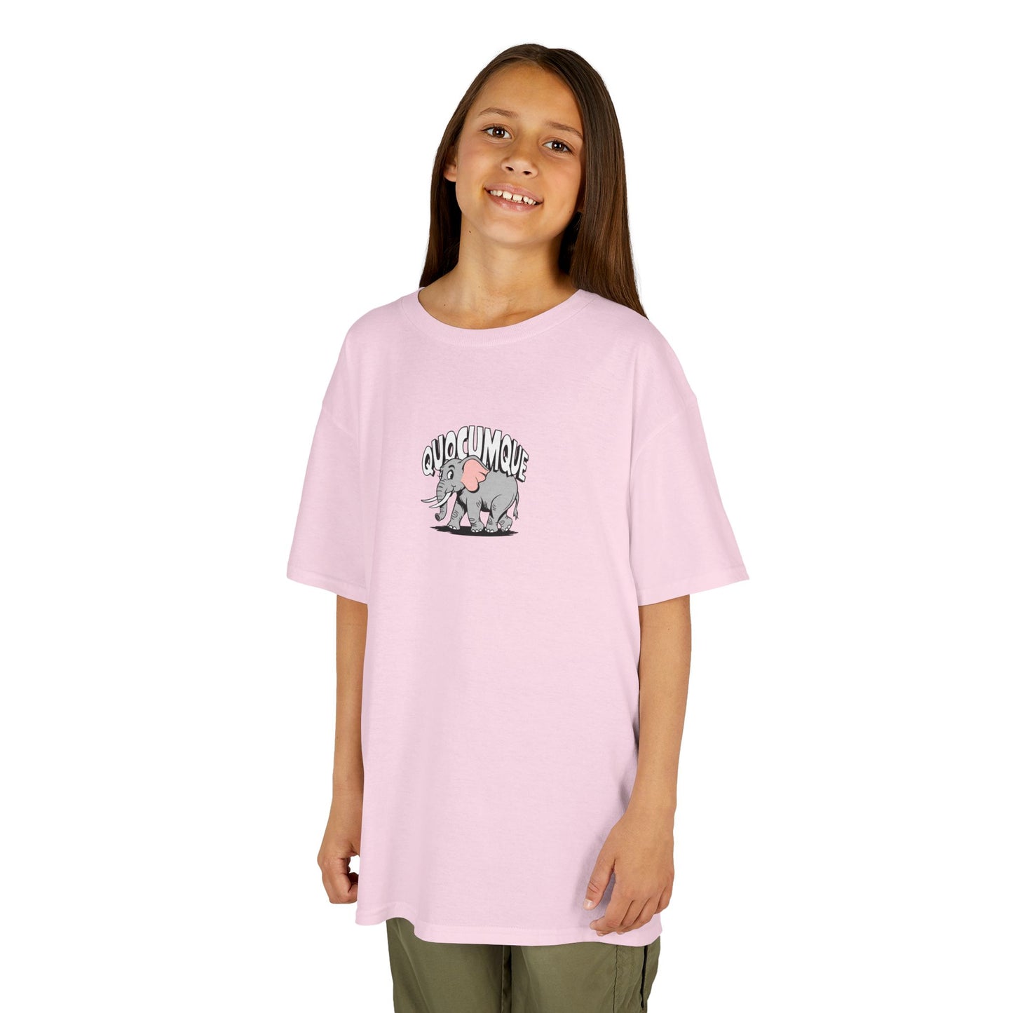 T-shirt Quocumque, Eléphant, Eléphanteau, Douceur Coton, Pour les enfants de 5-6 ans( Taille XS), Pour les 7-8 ans( taille S), Pour les 9-10 ans( taille M), Pour les 11-12 ans( taille L), Pour les 13-14 ans(taille XL)