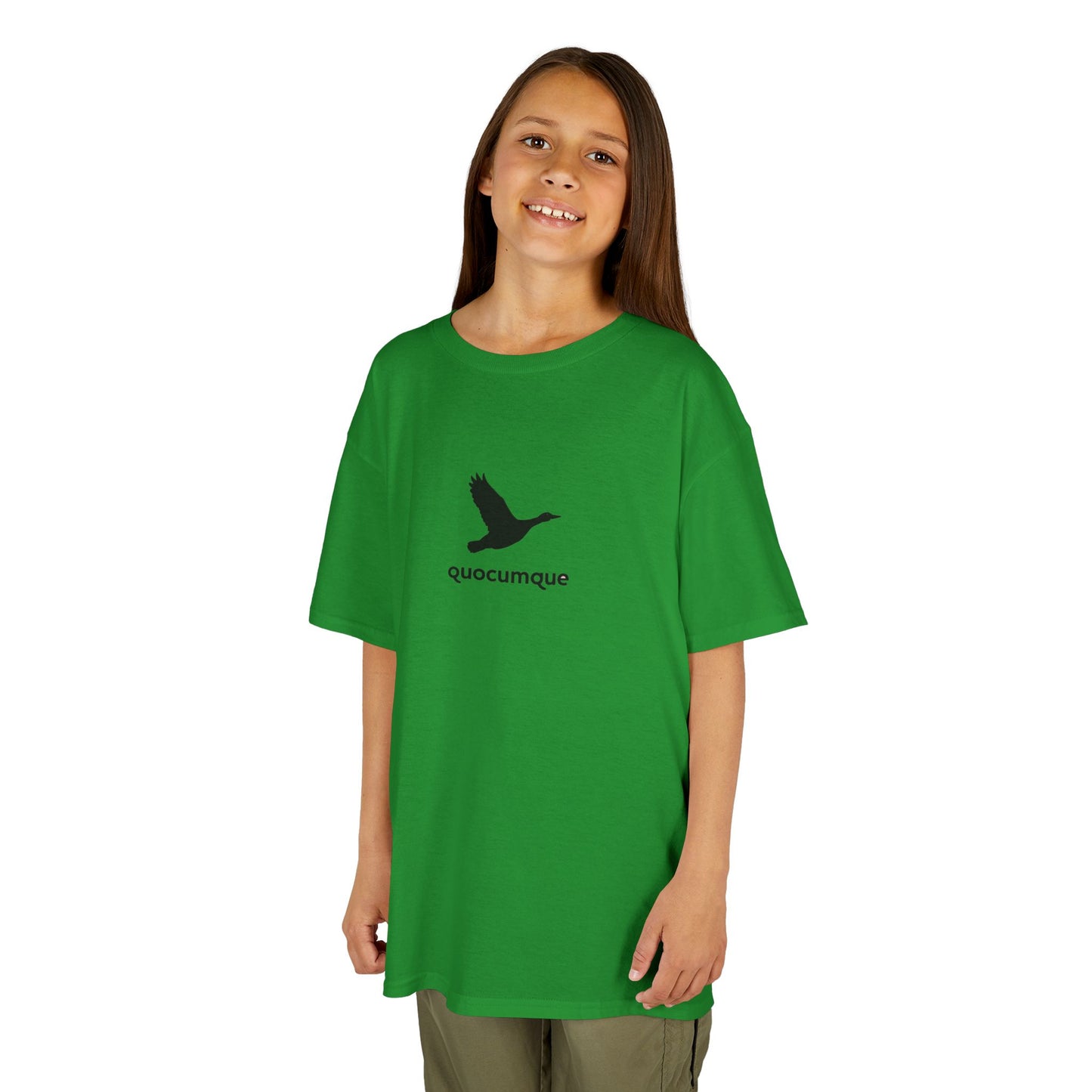 T-shirt Quocumque, Canard,  Douceur Coton, Pour les enfants de 5-6 ans( Taille XS), Pour les 7-8 ans( taille S), Pour les 9-10 ans( taille M), Pour les 11-12 ans( taille L), Pour les 13-14 ans( taille XL)