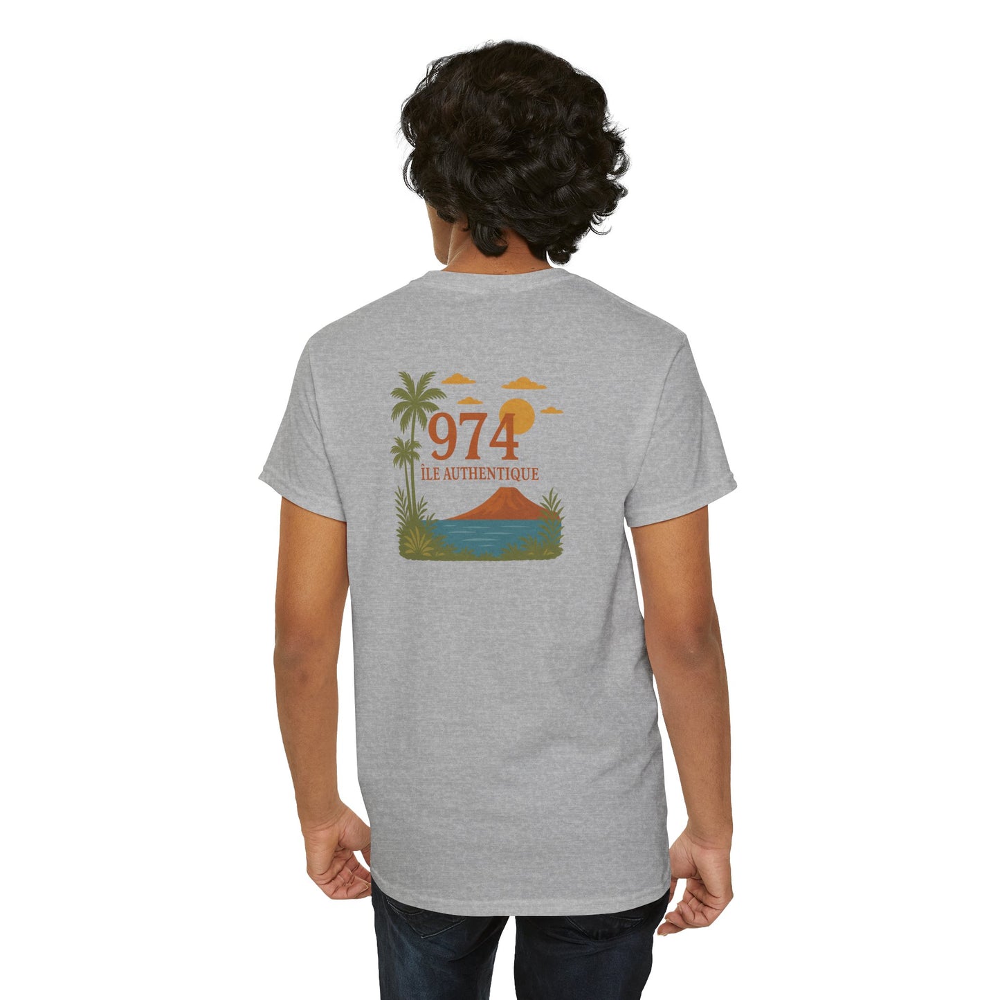 T-shirt "974 Île Authentique", Exotisme, Destination Île de La Réunion, Confort Coton, Sobre, Elégant, Souvenir Unique, Cadeau, Unisexe, Esprit Voyageur