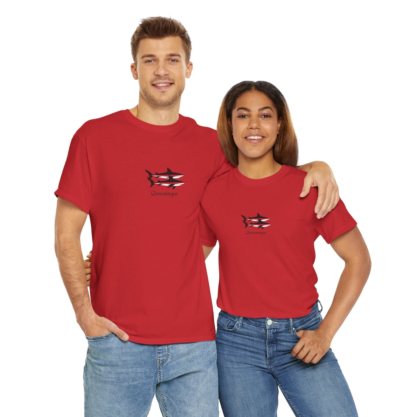 T-shirt Quocumque, Requin Duo, Île de La Réunion, Poissons, Confort Coton, Elégant, Souvenir Unique, Cadeau, Unisexe, Esprit Voyageur, Créole, Bourbon