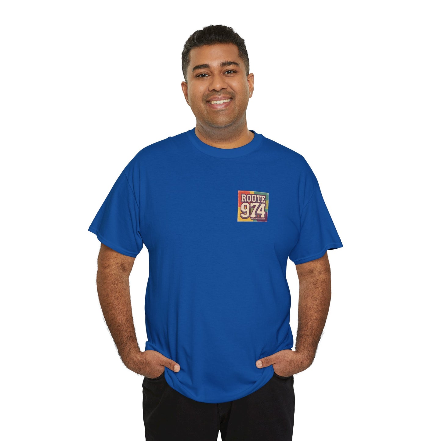 T-shirt "Route 974", Années Hippies, Destination île de La Réunion, Confort Coton, Sobre, Elégant, Souvenir Unique, Cadeau, Unisexe, Esprit Voyageur