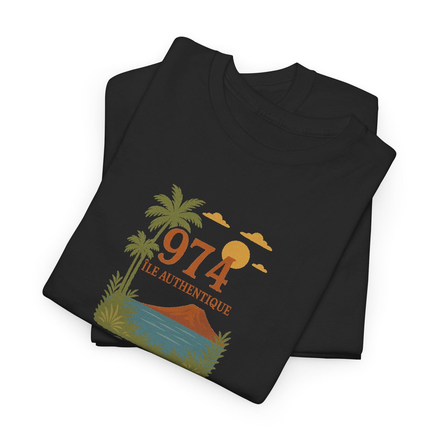 T-shirt "974 Île Authentique", Exotisme, Destination Île de La Réunion, Confort Coton, Sobre, Elégant, Souvenir Unique, Cadeau, Unisexe, Esprit Voyageur