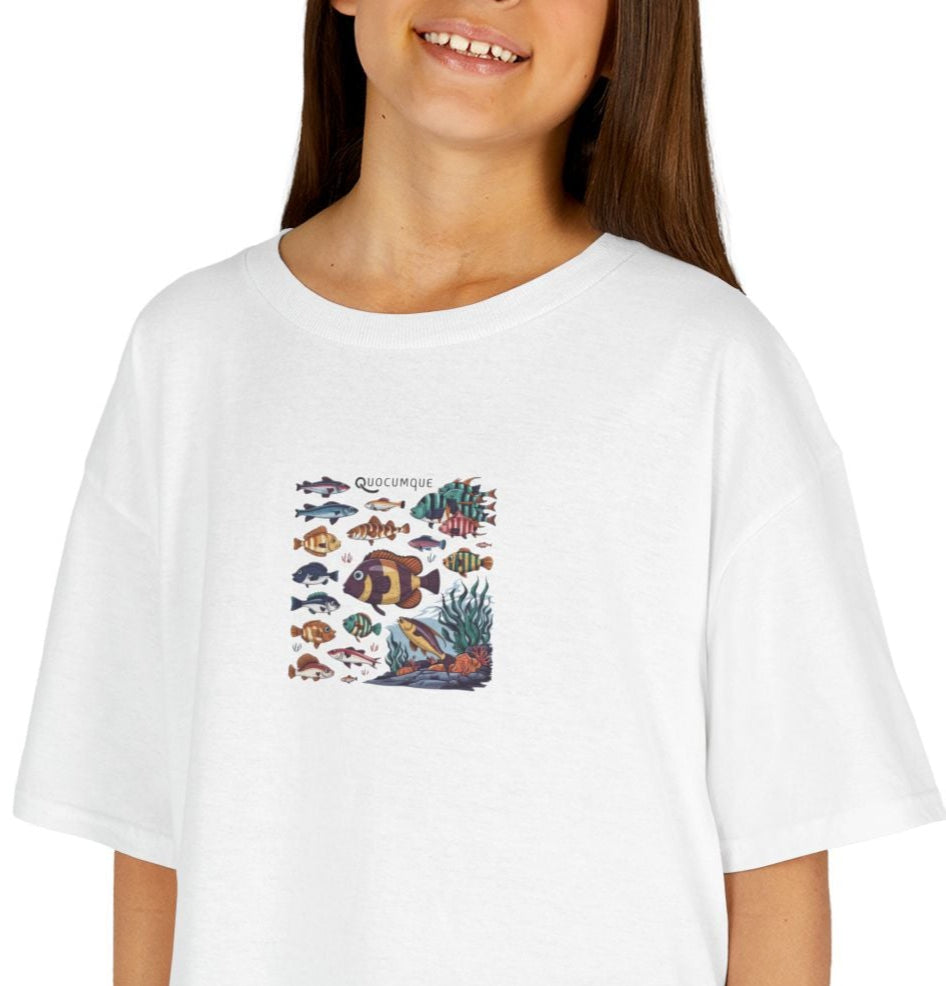 T-shirt Quocumque, Poissons, Marin, Eaux Douces, Douceur Coton, Pour les enfants de 5-6 ans( Taille XS), Pour les 7-8 ans( taille S), Pour les 9-10 ans( taille M), Pour les 11-12 ans( taille L), Pour les 13-14 ans(taille XL)