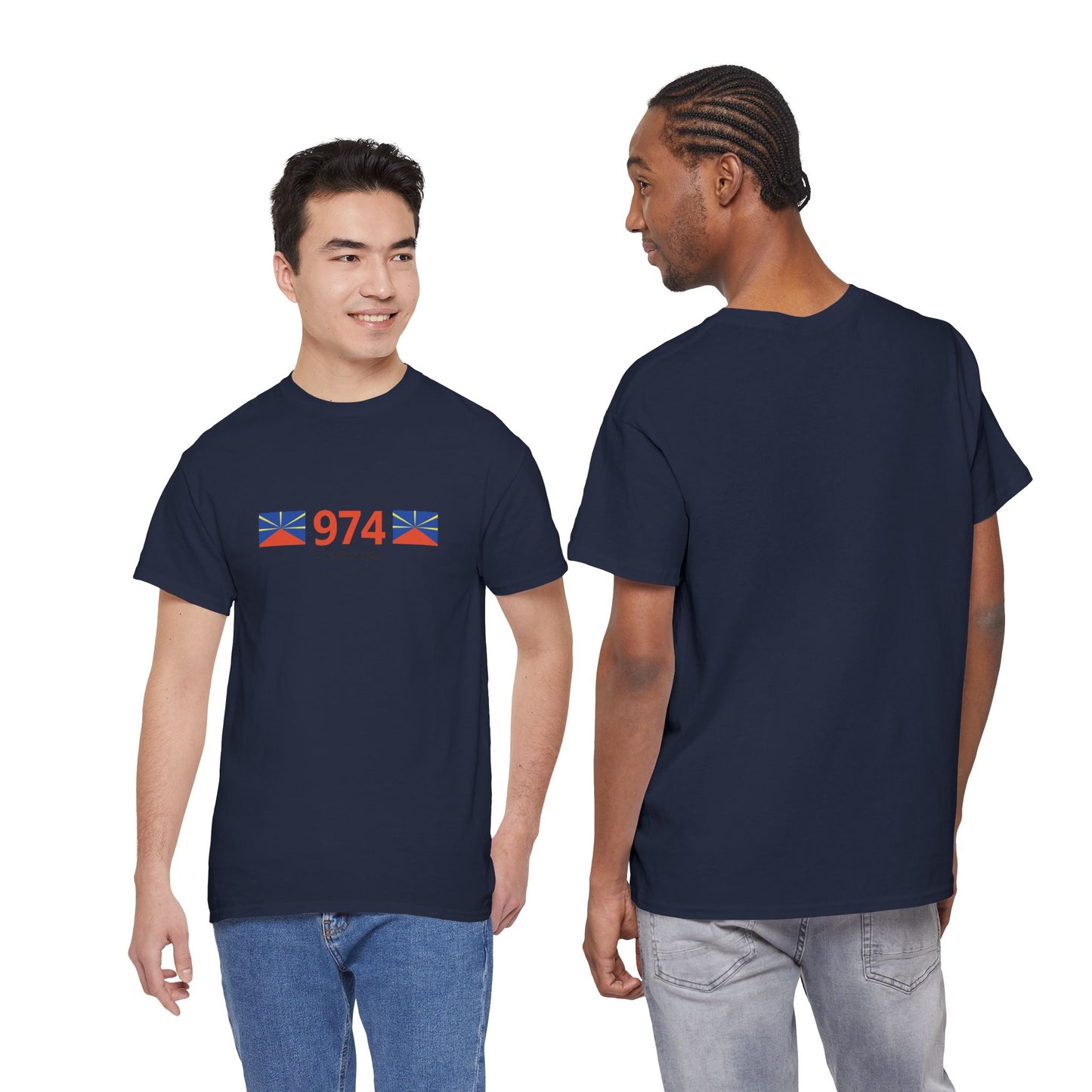 T-shirt "974 Drapeaux", Île de La Réunion, Confort Coton, Sobre, Elégant, Souvenir Unique, Cadeau, Unisexe, Esprit Voyageur