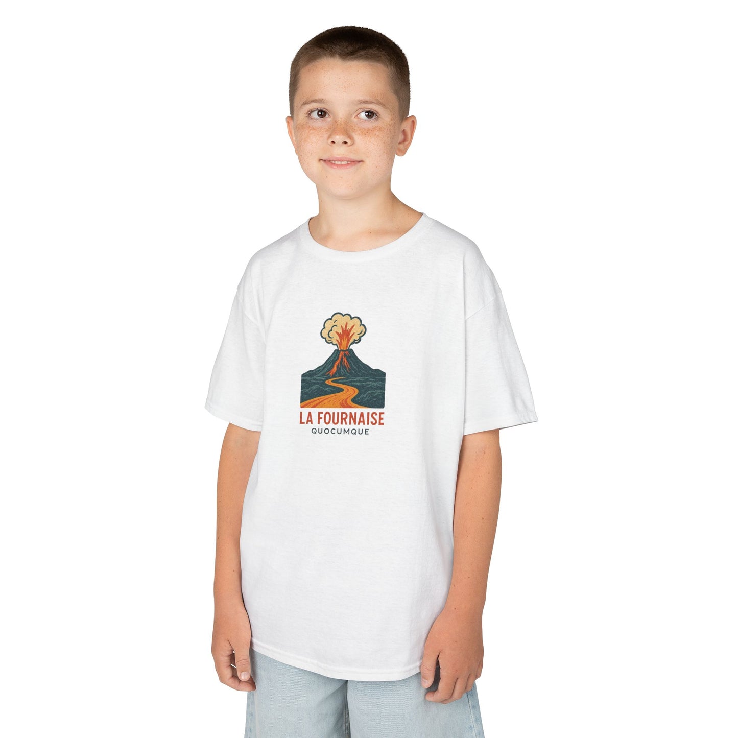 T-shirt Quocumque, "La Fournaise, volcan, Douceur Coton, Style Unique, Cadeau Parfait, Vêtement Enfant et Jeune Adolescent, Marmaille, Océan Indien