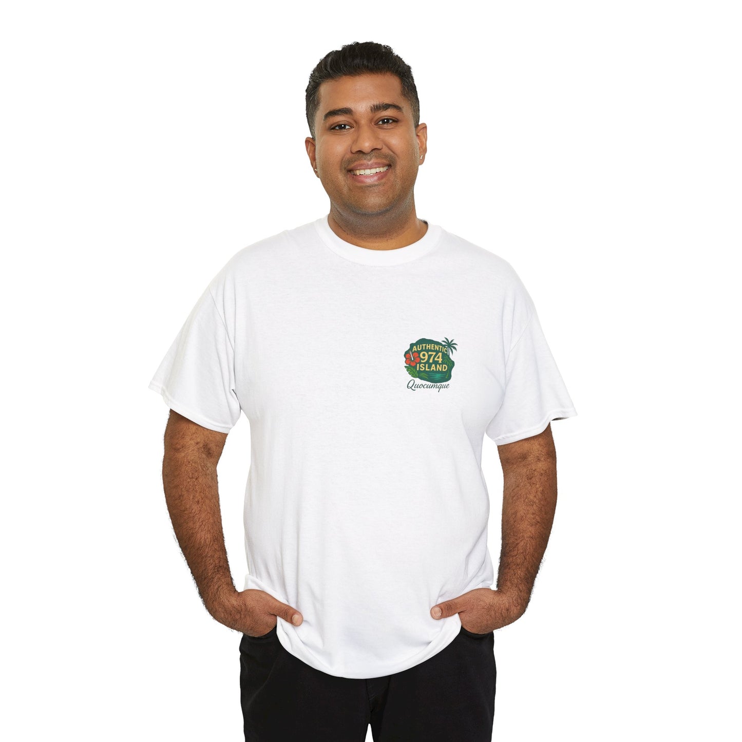 T-shirt "Authentic Island", Exotisme, Destination Île de La Réunion, Confort Coton, Sobre, Elégant, Souvenir Unique, Cadeau, Unisexe, Esprit Voyageur