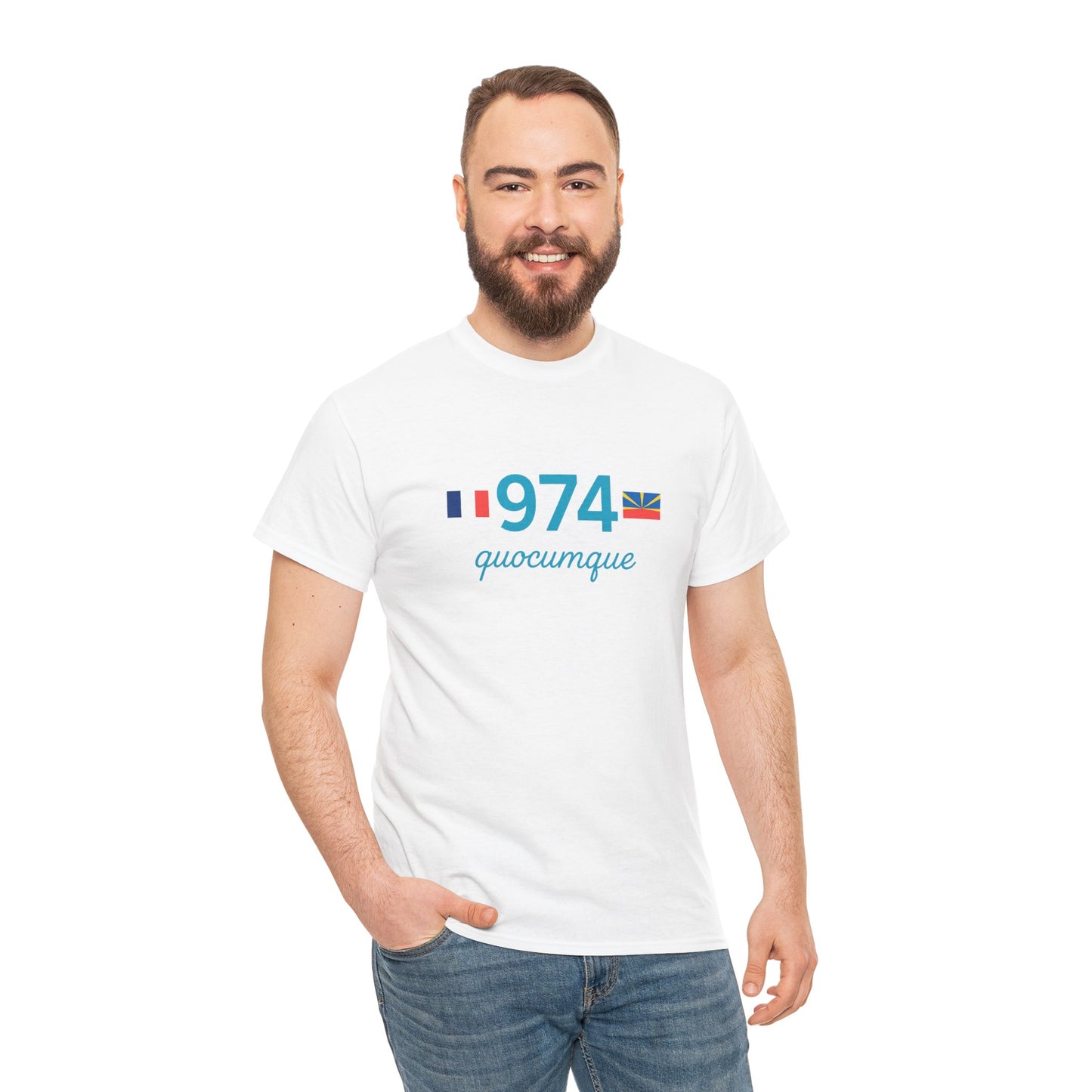 T-shirt "974 Drapeaux", Île de La Réunion, Confort Coton, Sobre, Elégant, Souvenir Unique, Cadeau, Unisexe, Esprit Voyageur