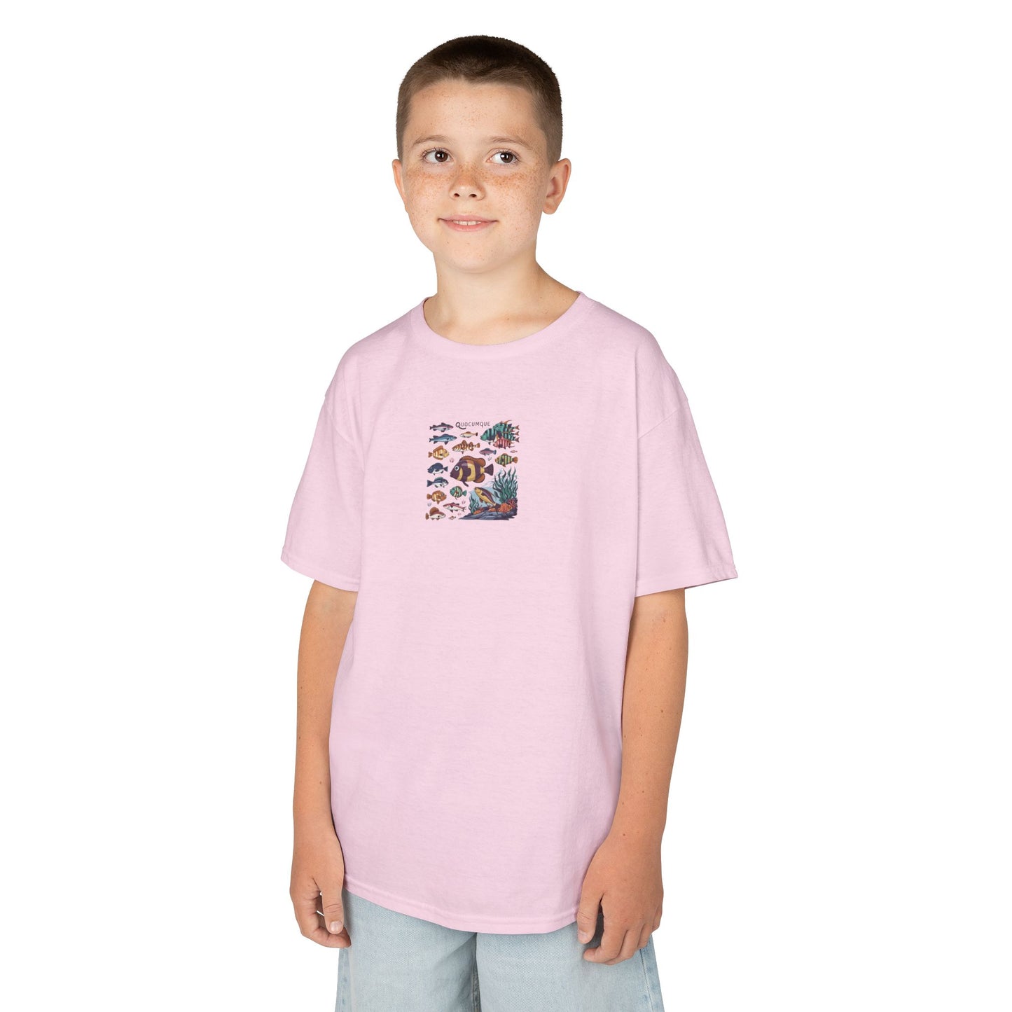 T-shirt Quocumque, Poissons, Marin, Eaux Douces, Douceur Coton, Pour les enfants de 5-6 ans( Taille XS), Pour les 7-8 ans( taille S), Pour les 9-10 ans( taille M), Pour les 11-12 ans( taille L), Pour les 13-14 ans(taille XL)