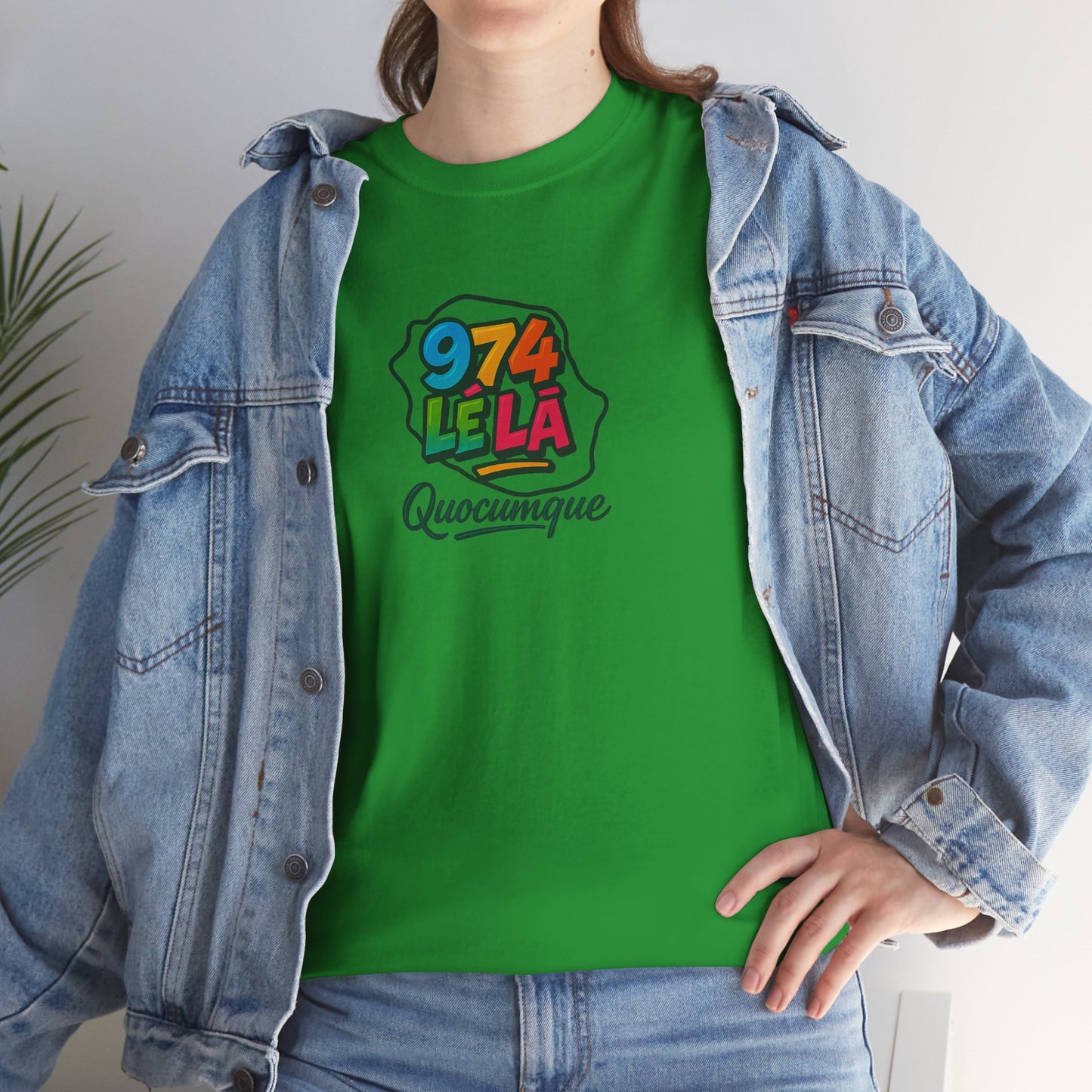 T-shirt Quocumque "974 lé là", Île de La Réunion, Confort Coton, Elégant, Souvenir Unique, Cadeau, Unisexe, Esprit Voyageur, Créole, Bourbon