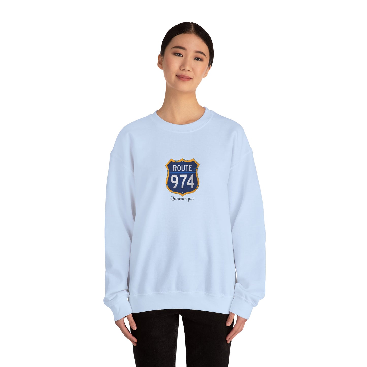 Sweat-Shirt Quocumque "Route 974", Exotique, Destination l'Île De La Réunion, Adulte, Homme, Femme, Sportive, Sportif, Décontracté, Élégant, Classique,