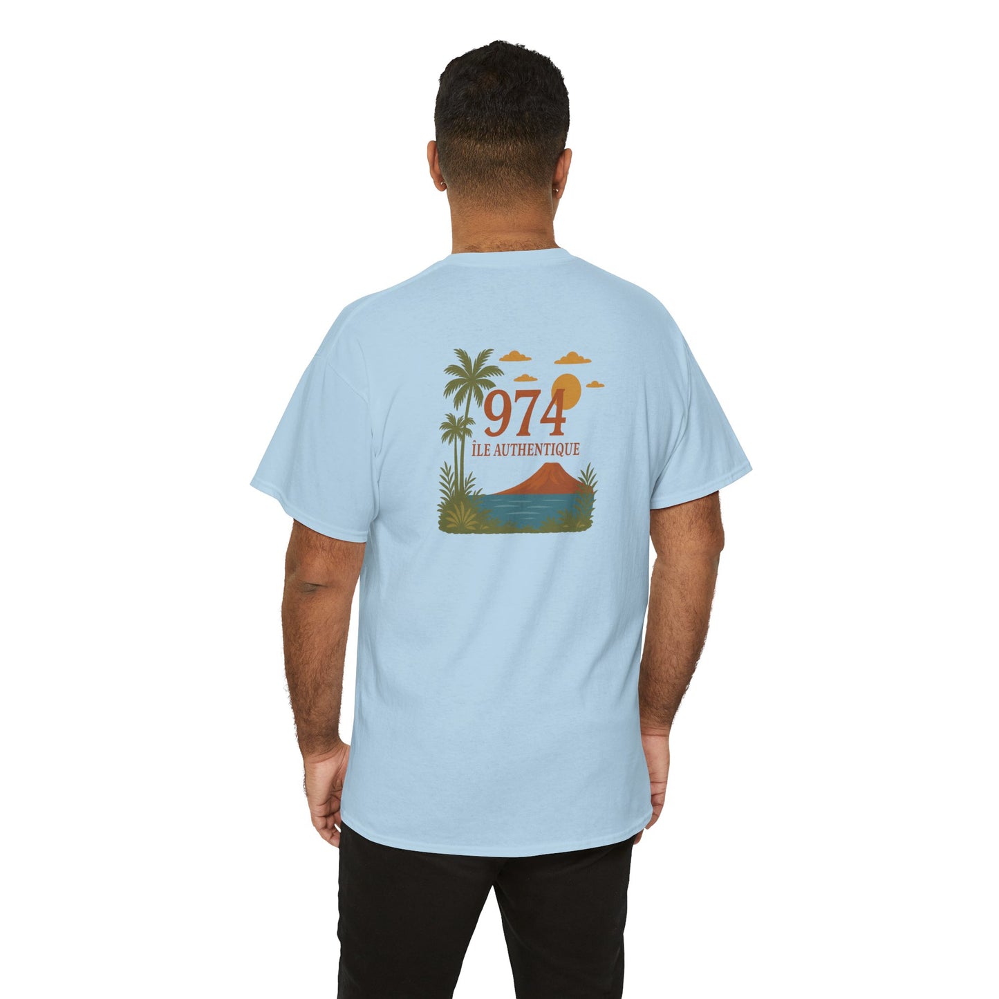 T-shirt "974 Île Authentique", Exotisme, Destination Île de La Réunion, Confort Coton, Sobre, Elégant, Souvenir Unique, Cadeau, Unisexe, Esprit Voyageur