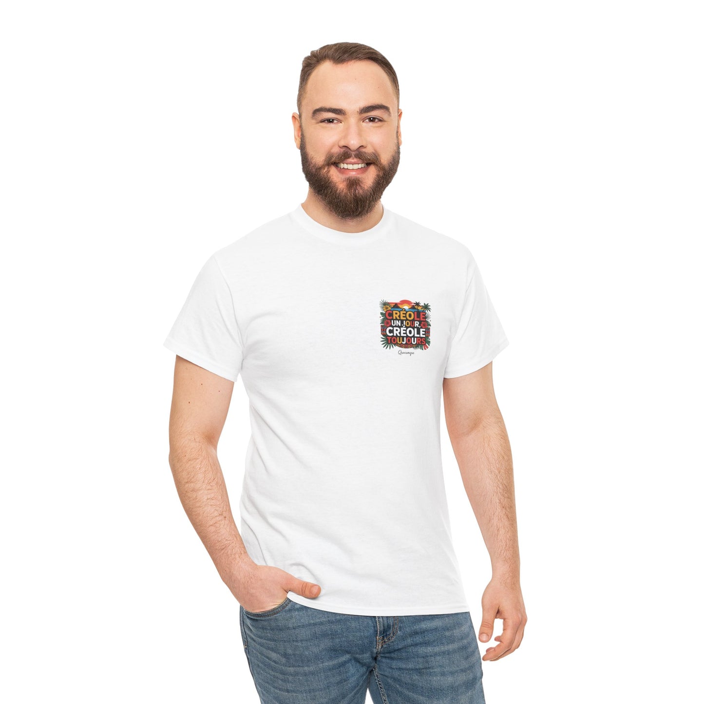 T-shirt Quocumque "Créole" Île de La Réunion", Confort Coton, Sobre, Elégant, Souvenir Unique, Cadeau, Unisexe, Esprit Voyageur