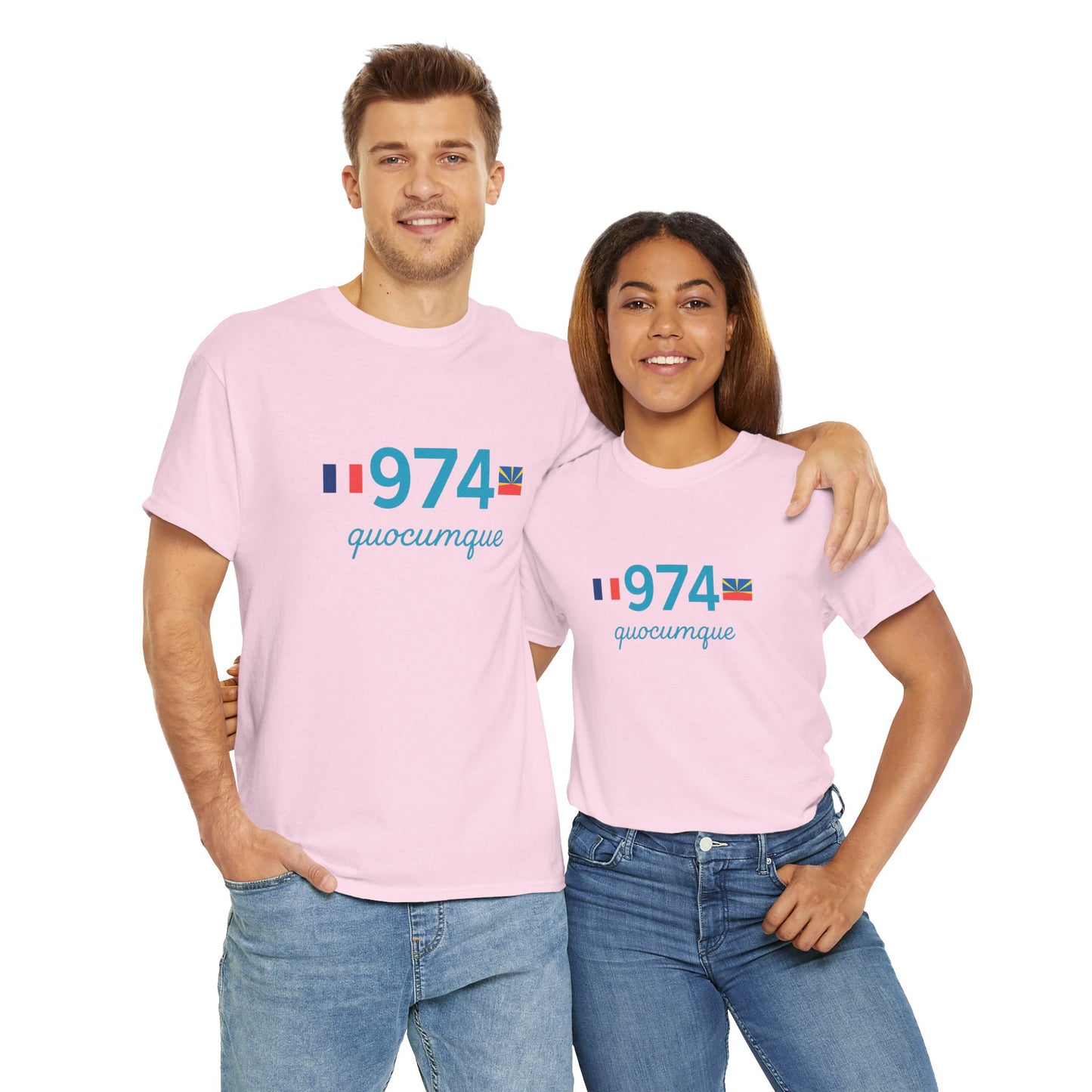 T-shirt "974 Drapeaux", Île de La Réunion, Confort Coton, Sobre, Elégant, Souvenir Unique, Cadeau, Unisexe, Esprit Voyageur