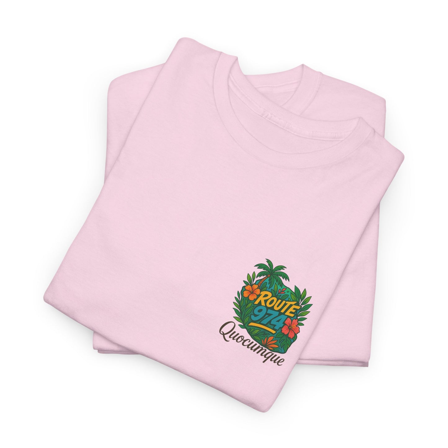 T-shirt "Route 974 Flore", Destination Île de La Réunion, Confort Coton, Sobre, Elégant, Souvenir Unique, Cadeau, Unisexe, Esprit Voyageur