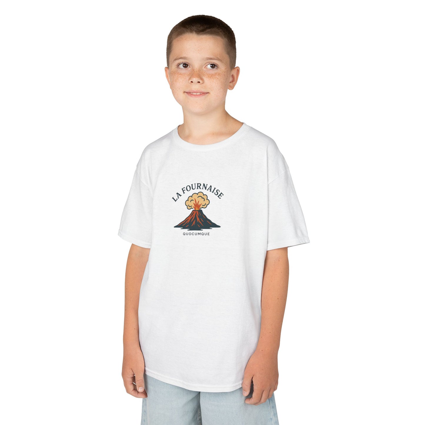 T-shirt Quocumque, "La Fournaise, volcan, Douceur Coton, Style Unique, Cadeau Parfait, Vêtement Enfant et Jeune Adolescent, Marmaille, Océan Indien